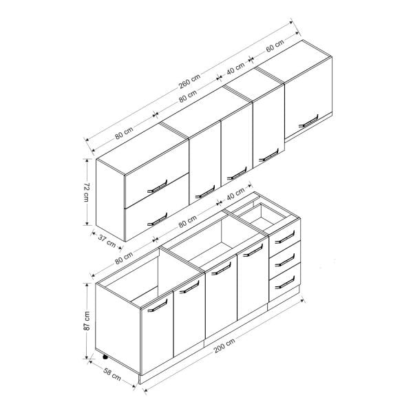 Minar 260 Cm Mutfak Dolabı Beyaz 260-B4
