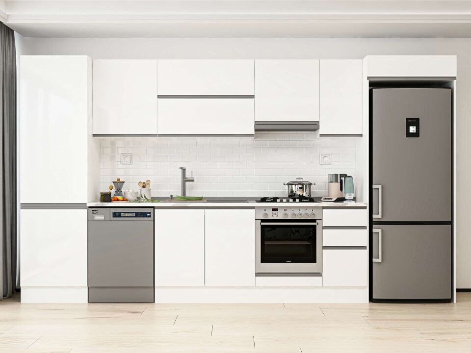 Alvinka 380X222 Cm High Gloss Mutfak Dolabı Mbb-E80B60S40-1 High Gloss | Beyaz - Mdf