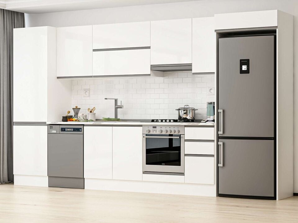 Alvinka 380X222 Cm High Gloss Mutfak Dolabı Mbb-E80B60S40-1 High Gloss | Beyaz - Mdf