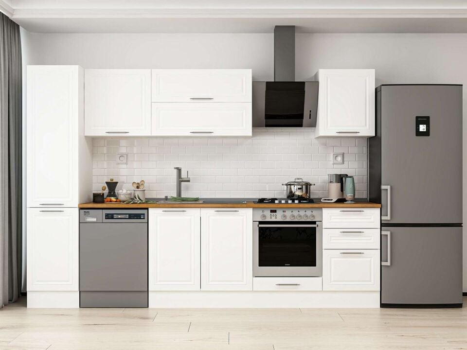 Alvinka 305X210 Cm Klasik Mebran Mutfak Dolabı Beyaz Beyaz Mb-E90B45S50-2
