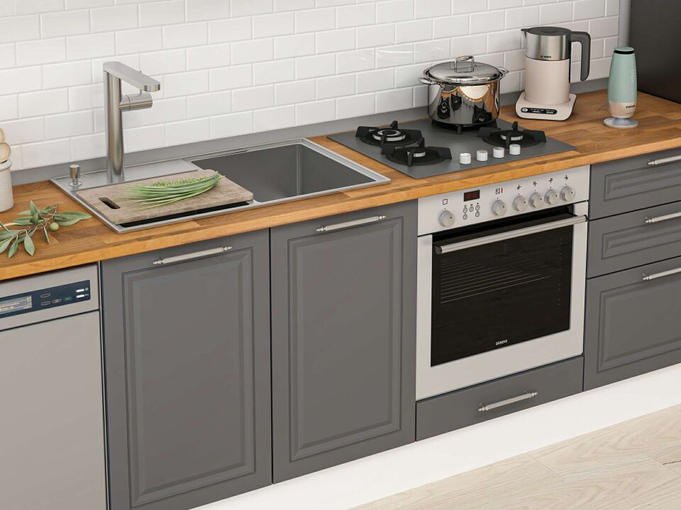 Alvinka 300X210 Cm Klasik Mebran Mutfak Dolabı M-E80S40S60-2 Mebran | Antrasit - Suntalam