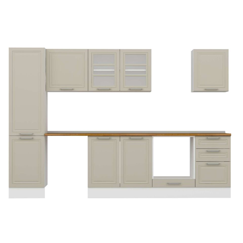 Alvinka 310X210 Cm Klasik Mebran Mutfak Dolabı Mb-E90B50S50-3 Mebran | Kumtaşı - Mdf