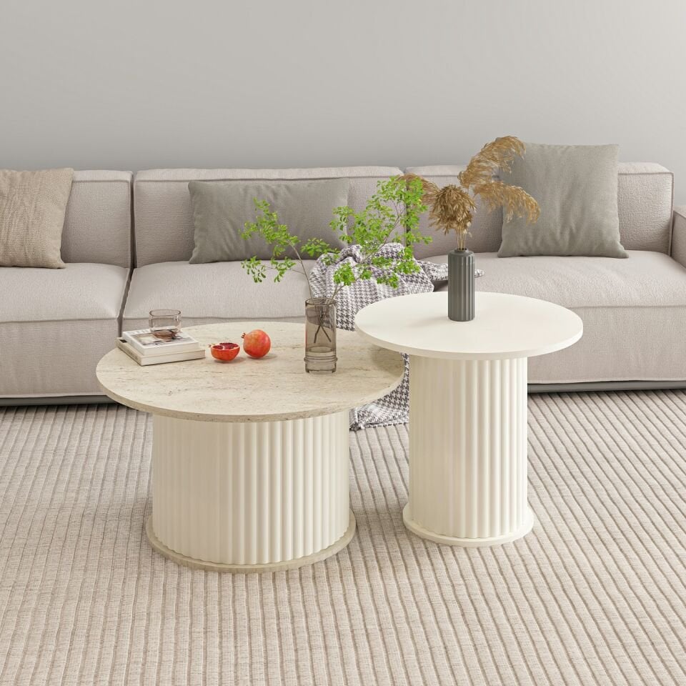 Valento Yuvarlak Orta Sehpa-Aytaşı-Traverten