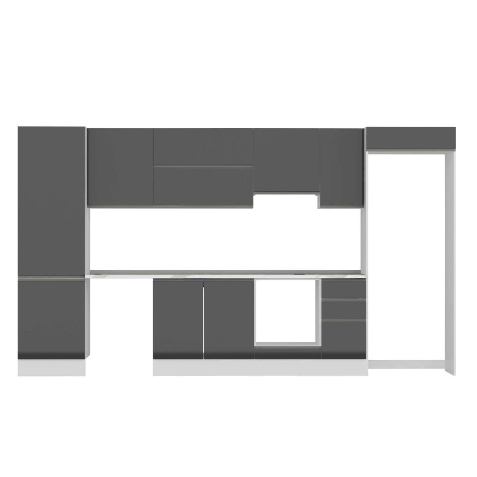 Alvinka 380X222 Cm High Gloss Mutfak Dolabı Mbb-E80B60S40-1 High Gloss | Antrasit - Suntalam