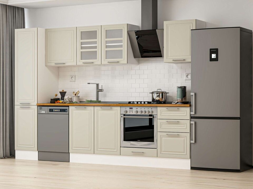 Alvinka 305X210 Cm Klasik Mebran Mutfak Dolabı Beyaz Beyaz Mb-E90B45S50-3
