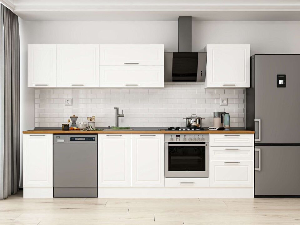 Alvinka 300X210 Cm Klasik Mebran Mutfak Dolabı M-E80S40S60-2 Mebran | Beyaz - Mdf