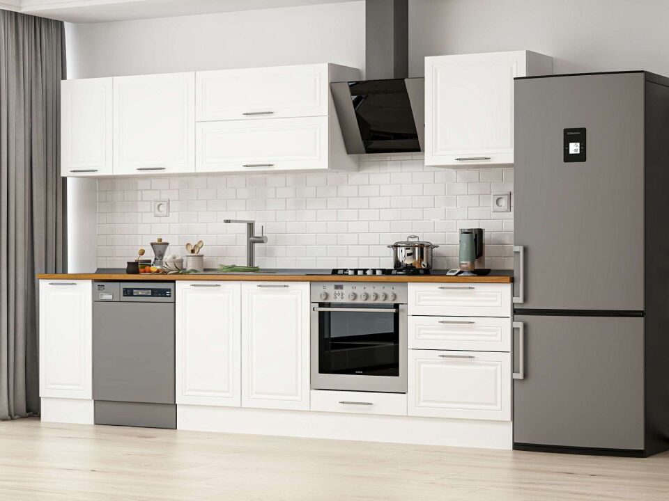 Alvinka 300X210 Cm Klasik Mebran Mutfak Dolabı M-E80S40S60-2 Mebran | Beyaz - Mdf