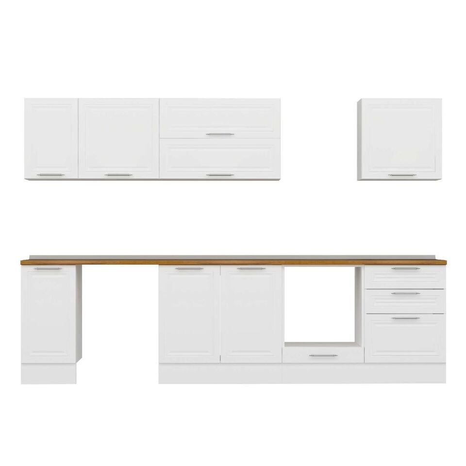 Alvinka 300X210 Cm Klasik Mebran Mutfak Dolabı M-E80S40S60-2 Mebran | Beyaz - Mdf