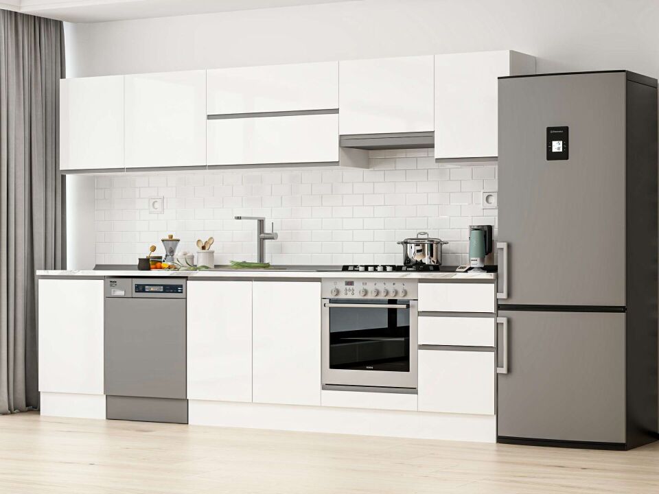Alvinka 295X210 Cm High Gloss Mutfak Dolabı M-E80S50S45-1 High Gloss | Beyaz - Suntalam