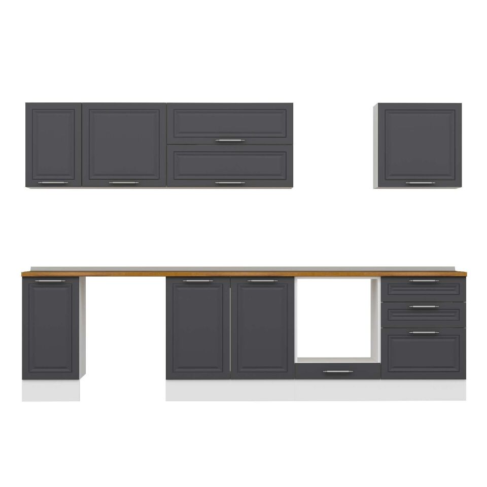 Alvinka 300X210 Cm Klasik Mebran Mutfak Dolabı M-E80S40S60-2 Mebran | Antrasit - Mdf