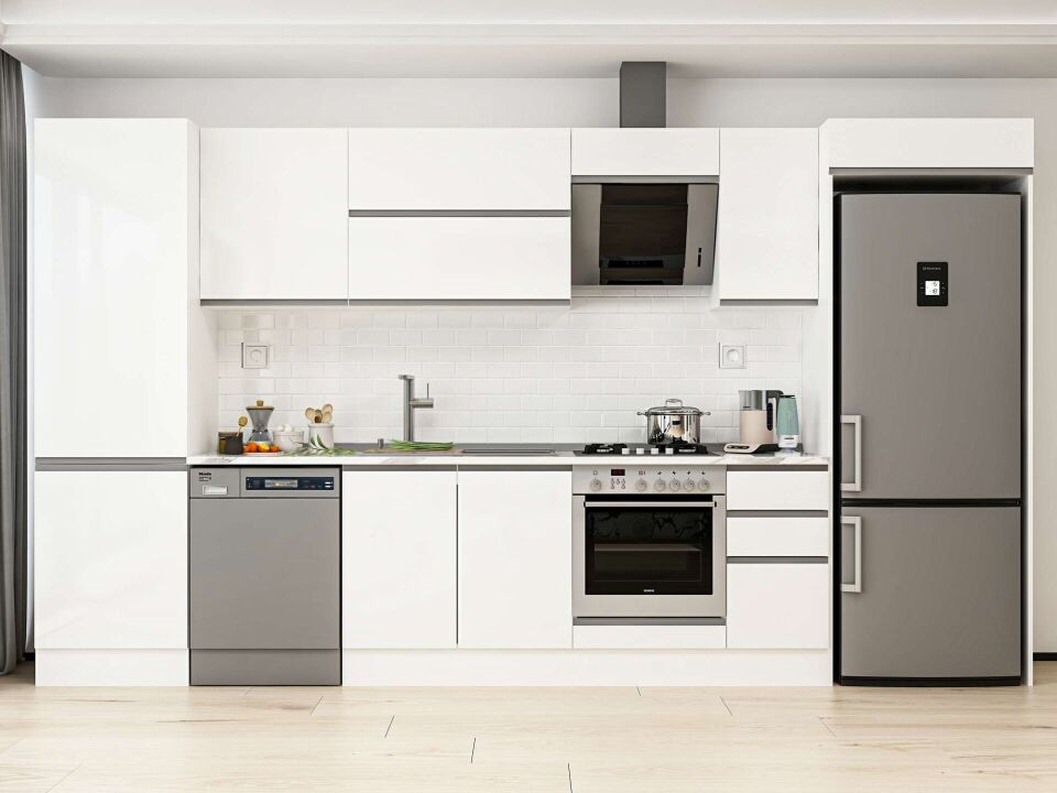 Alvinka 380X222 Cm High Gloss Mutfak Dolabı Mbb-E80B60S40-2 High Gloss | Beyaz - Mdf