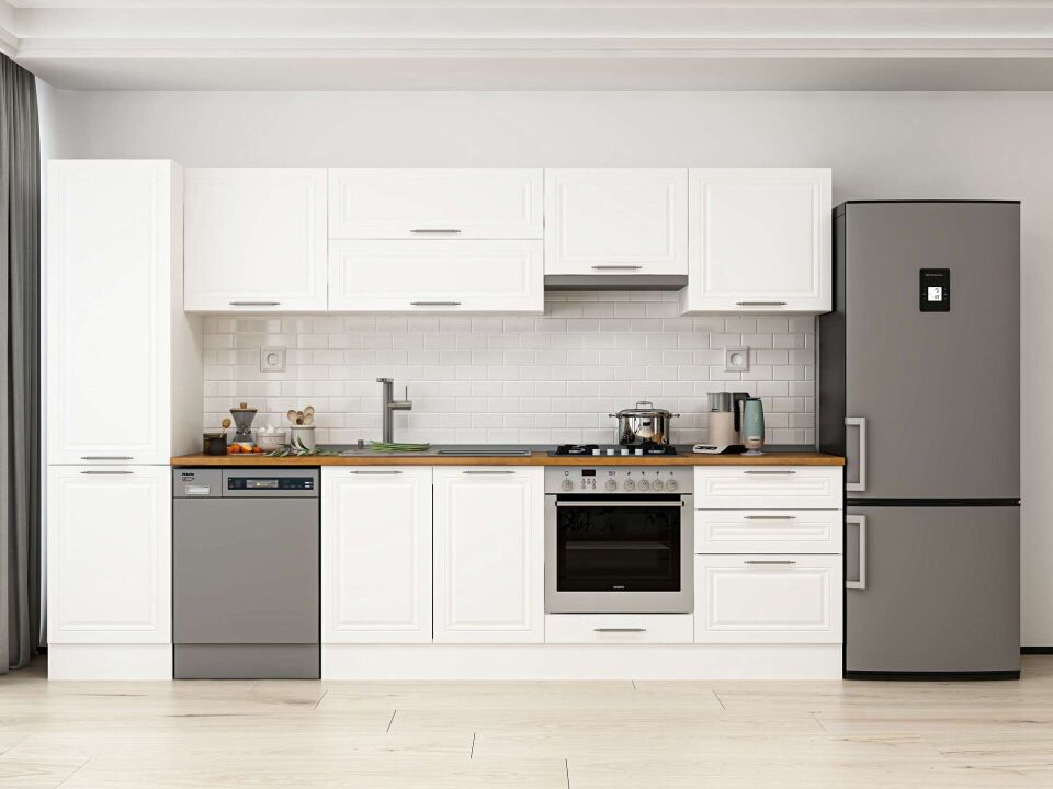 Alvinka 320X210 Cm Klasik Mebran Mutfak Dolabı Mb-E90B50S60-1 Mebran | Beyaz - Mdf