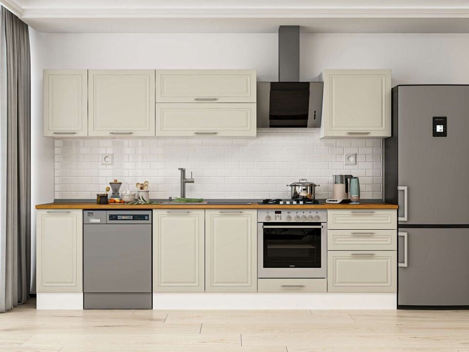 Alvinka 300X210 Cm Klasik Mebran Mutfak Dolabı M-E80S40S60-2 Mebran | Kumtaşı - Mdf