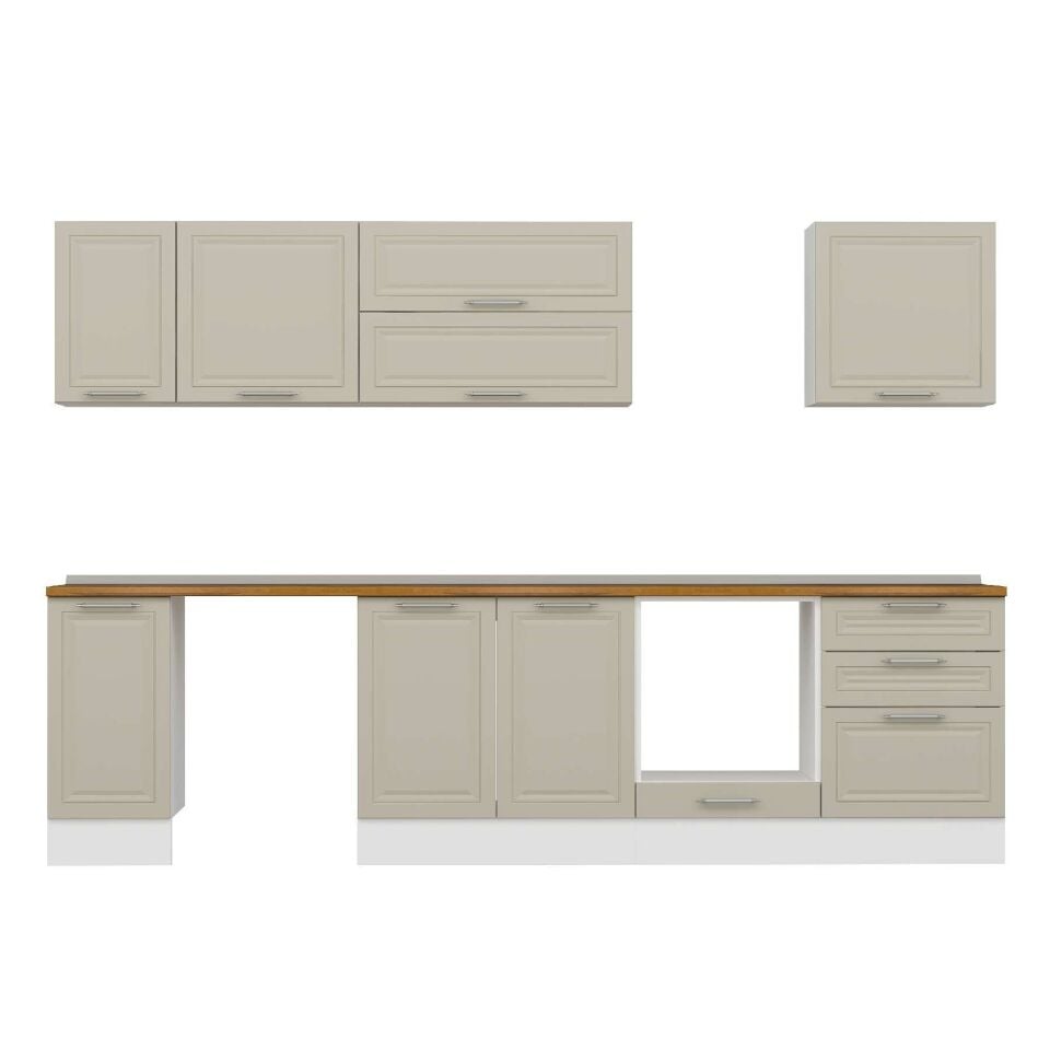 Alvinka 300X210 Cm Klasik Mebran Mutfak Dolabı M-E80S40S60-2 Mebran | Kumtaşı - Mdf