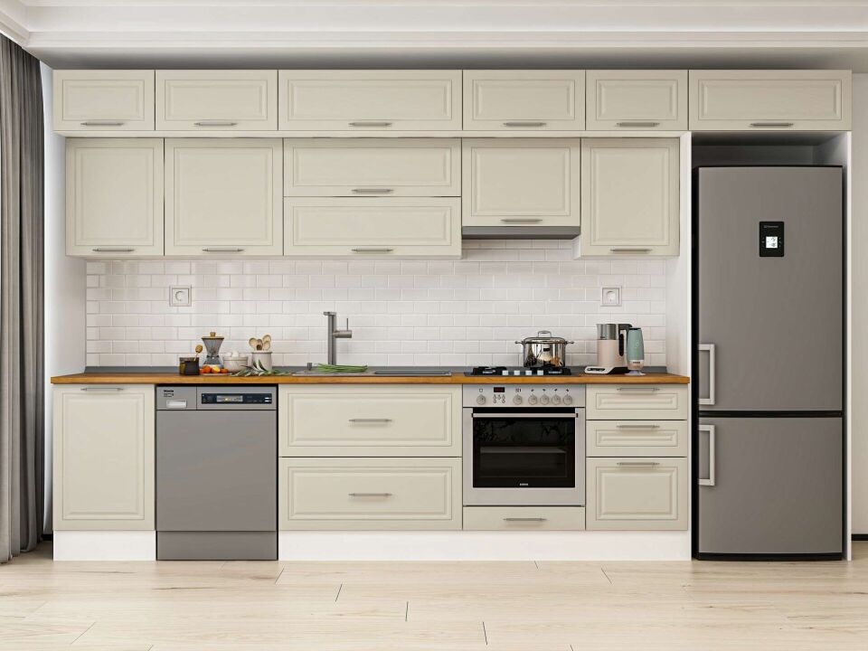 Alvinka 390X240 Cm Klasik Mebran Mutfak Dolabı Mb-E90S50S50-1 Mebran | Kumtaşı - Mdf