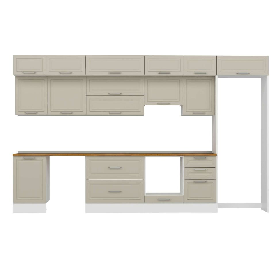 Alvinka 390X240 Cm Klasik Mebran Mutfak Dolabı Mb-E90S50S50-1 Mebran | Kumtaşı - Mdf