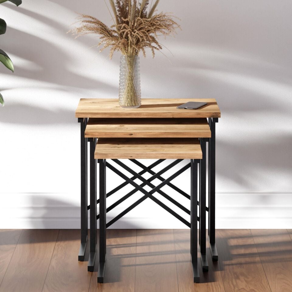 Cera ZG2 Metal Ayaklı Zigon Sehpa - Çam