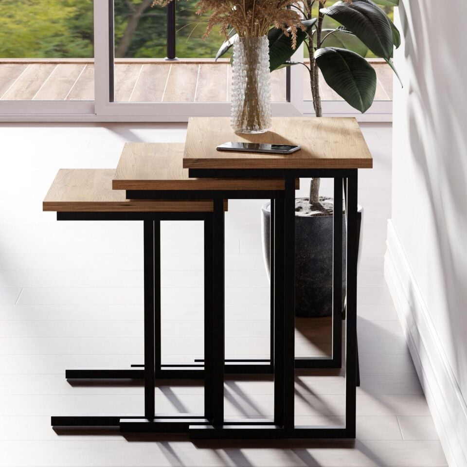 Cera ZG2 Metal Ayaklı Zigon Sehpa - Çam