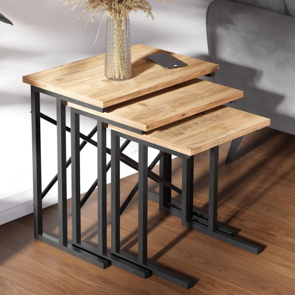 Cera ZG2 Metal Ayaklı Zigon Sehpa - Çam