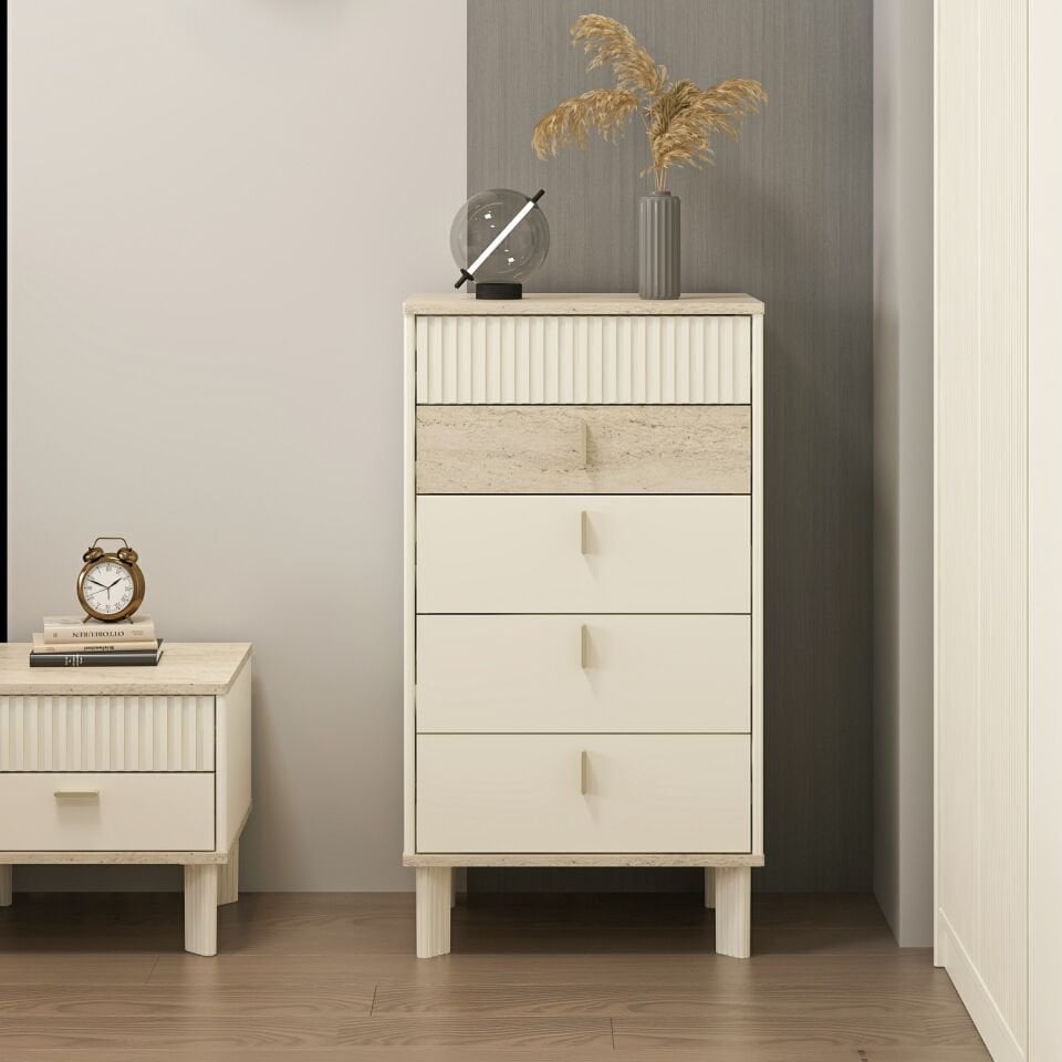 Valento Yüksek Şifonyer 5Ç Mbrn-Aytaşı-Traverten