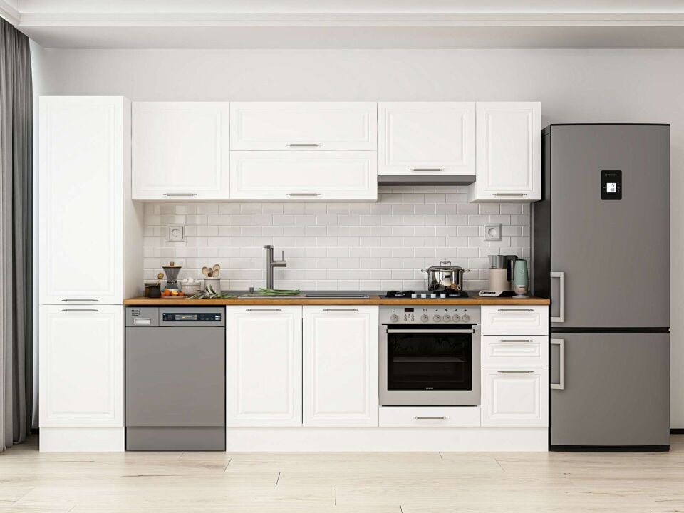 Alvinka 300X210 Cm Klasik Mebran Mutfak Dolabı Beyaz Beyaz Mb-E90B50S40-1