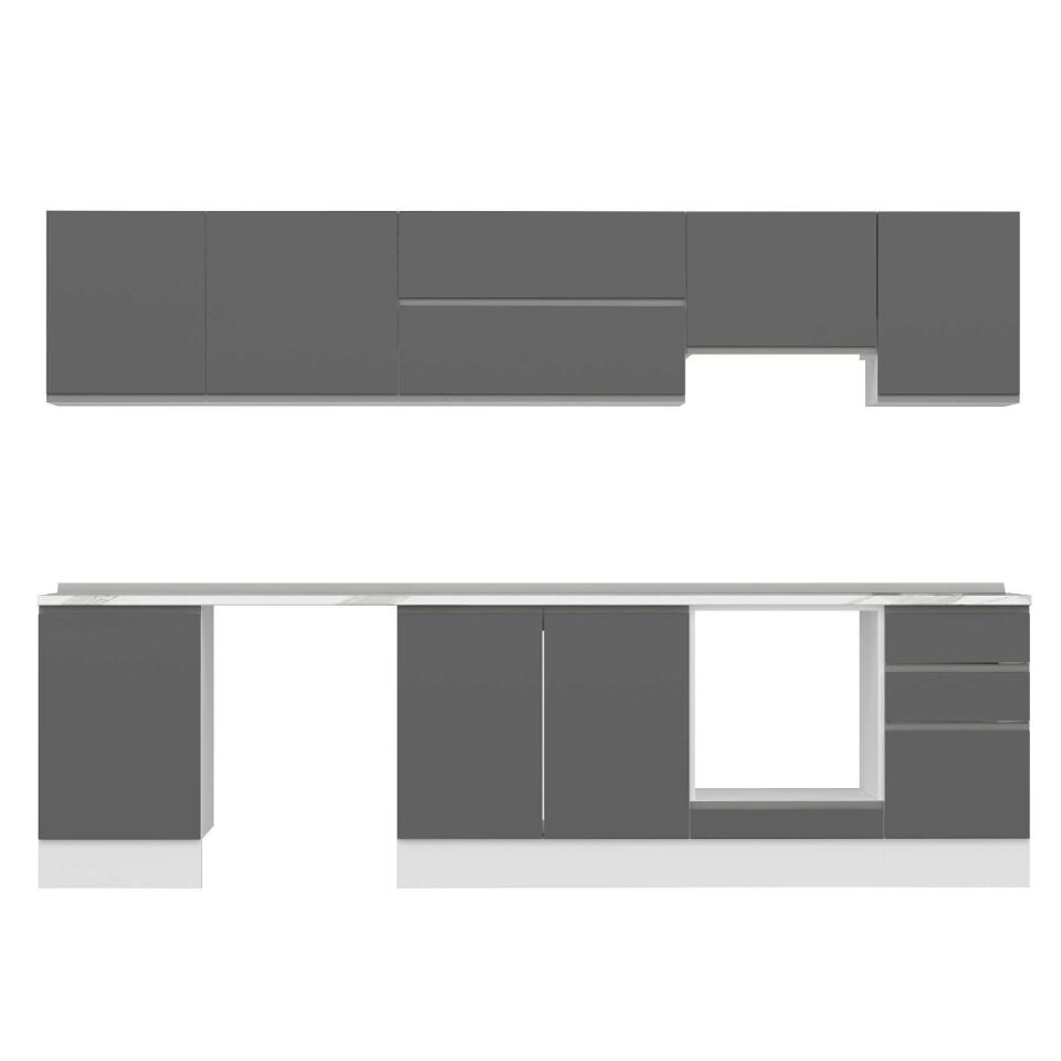 Alvinka 295X210 Cm High Gloss Mutfak Dolabı M-E80S50S45-1 High Gloss | Antrasit - Mdf