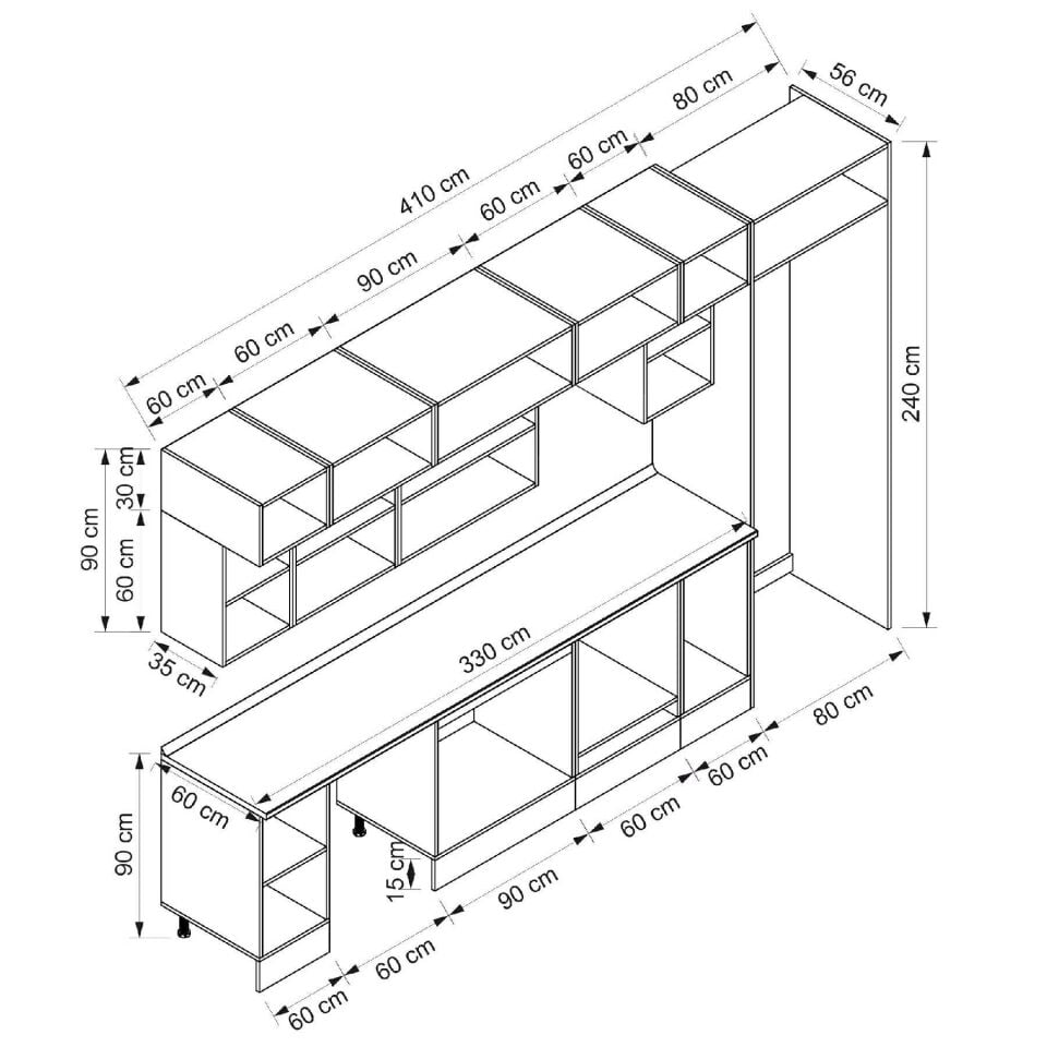 Alvinka 410X240 Cm High Gloss Mutfak Dolabı Mb-E90S60S60-3 High Gloss | Antrasit - Mdf