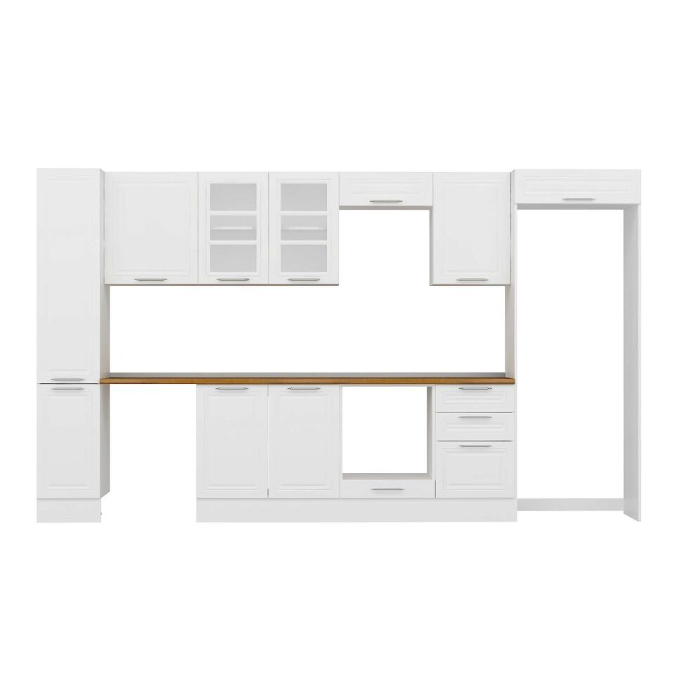 Alvinka 380X222 Cm Klasik Mebran Mutfak Dolabı Mbb-E90B40S50-3 Mebran | Beyaz - Mdf
