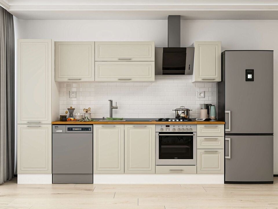 Alvinka 300X210 Cm Klasik Mebran Mutfak Dolabı Beyaz Beyaz Mb-E90B50S40-2