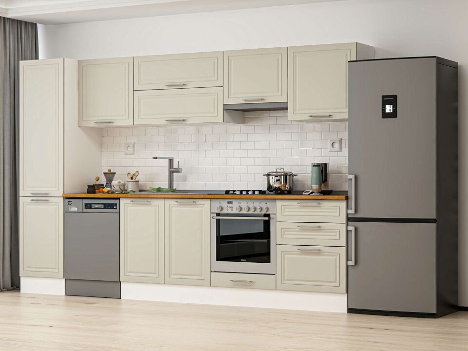 Alvinka 320X210 Cm Klasik Mebran Mutfak Dolabı Mb-E90B50S60-1 Mebran | Kumtaşı - Mdf