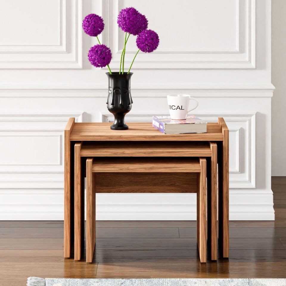Ceramical ZG4 3'lü Zigon Sehpa - Çam