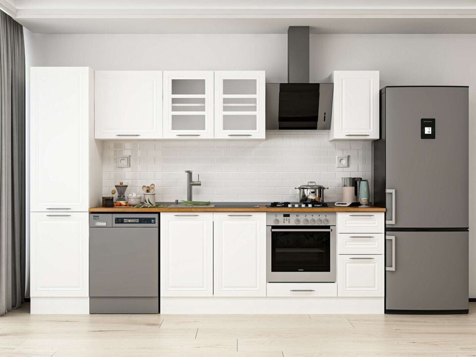 Alvinka 300X210 Cm Klasik Mebran Mutfak Dolabı Beyaz Beyaz Mb-E90B50S40-3