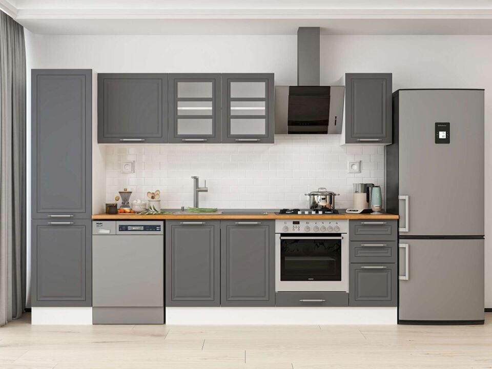 Alvinka 300X210 Cm Klasik Mebran Mutfak Dolabı Beyaz Beyaz Mb-E90B50S40-3