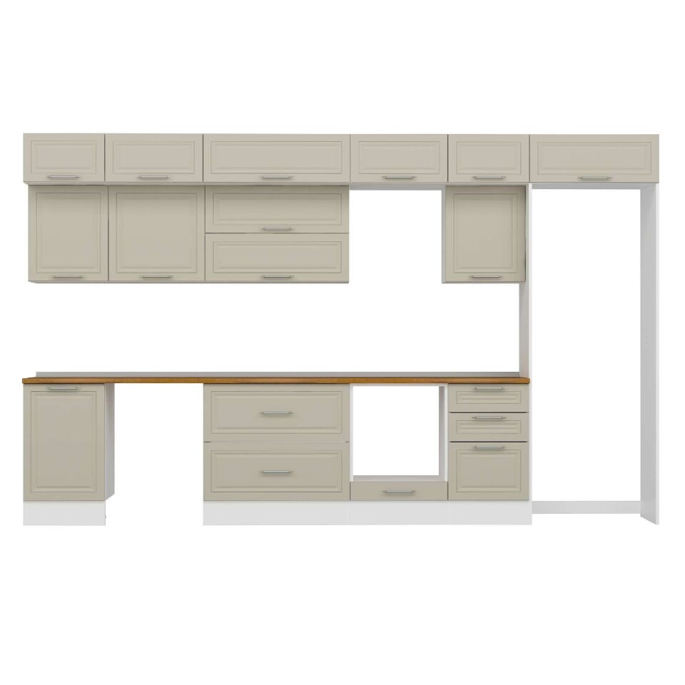 Alvinka 390X240 Cm Klasik Mebran Mutfak Dolabı Mb-E90S50S50-2 Mebran | Kumtaşı - Suntalam