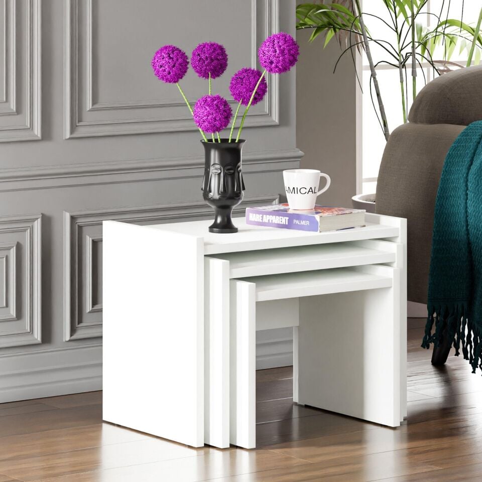 Ceramical ZG4 3'lü Zigon Sehpa - Beyaz