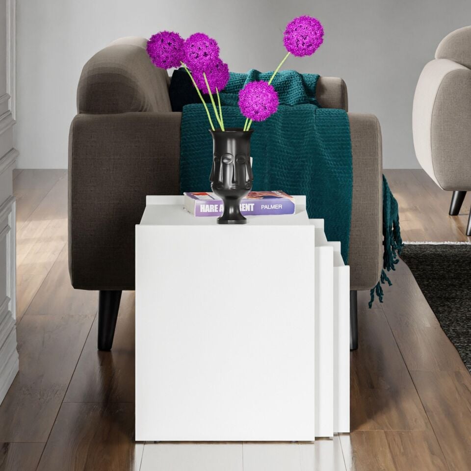 Ceramical ZG4 3'lü Zigon Sehpa - Beyaz