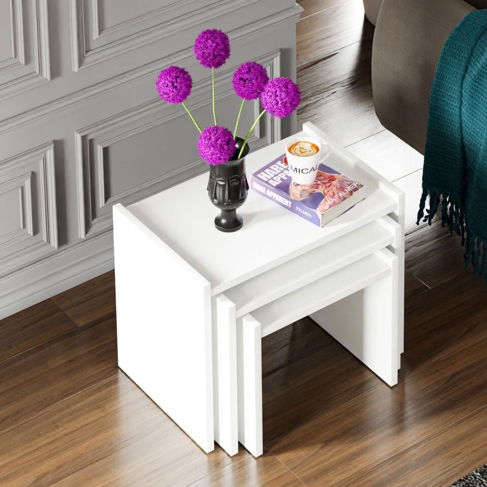 Ceramical ZG4 3'lü Zigon Sehpa - Beyaz