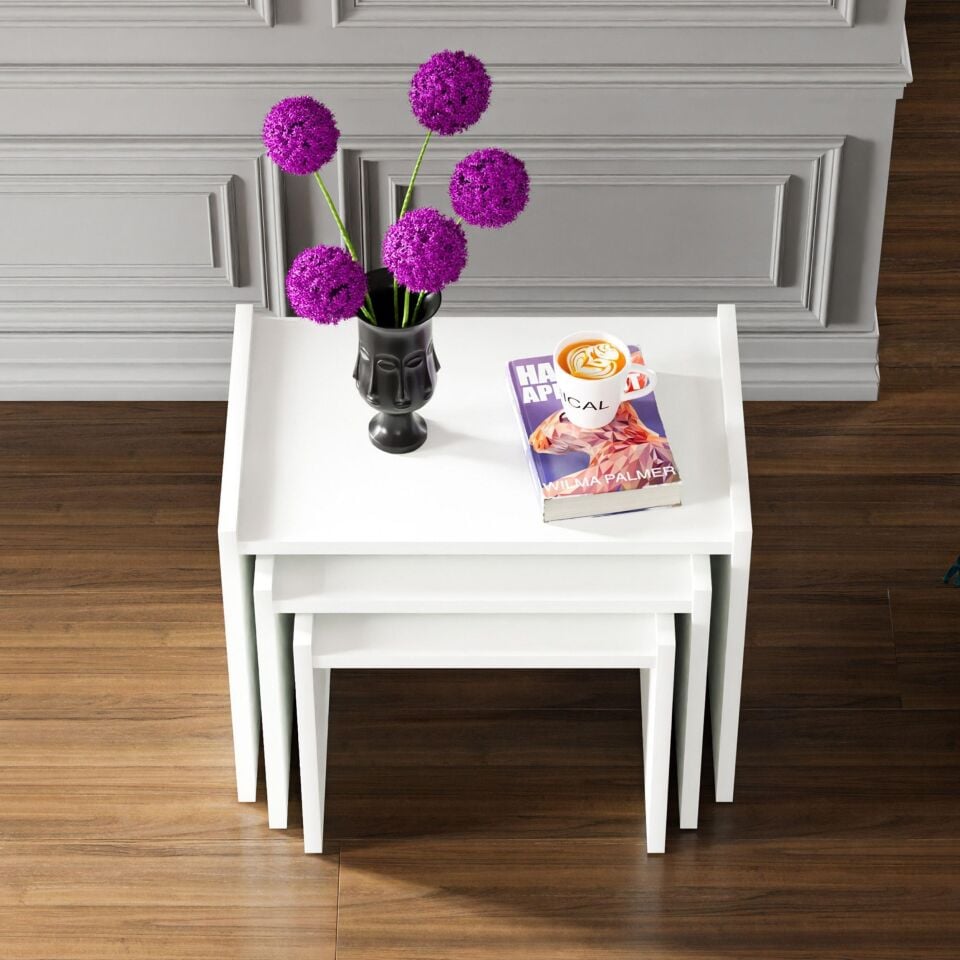 Ceramical ZG4 3'lü Zigon Sehpa - Beyaz