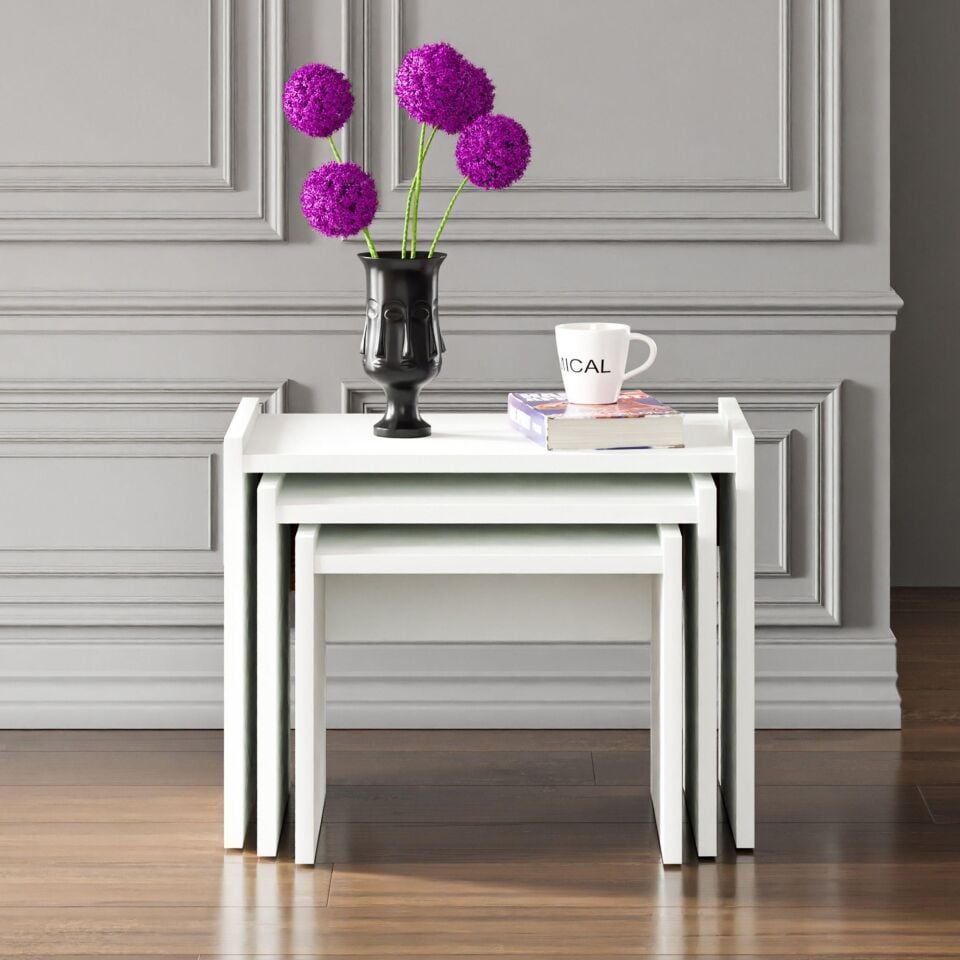 Ceramical ZG4 3'lü Zigon Sehpa - Beyaz