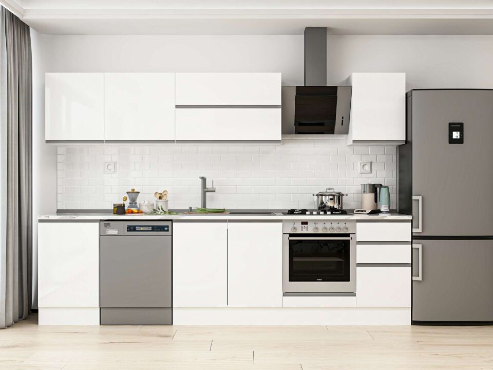Alvinka 295X210 Cm High Gloss Mutfak Dolabı M-E80S50S45-2 High Gloss | Beyaz - Mdf