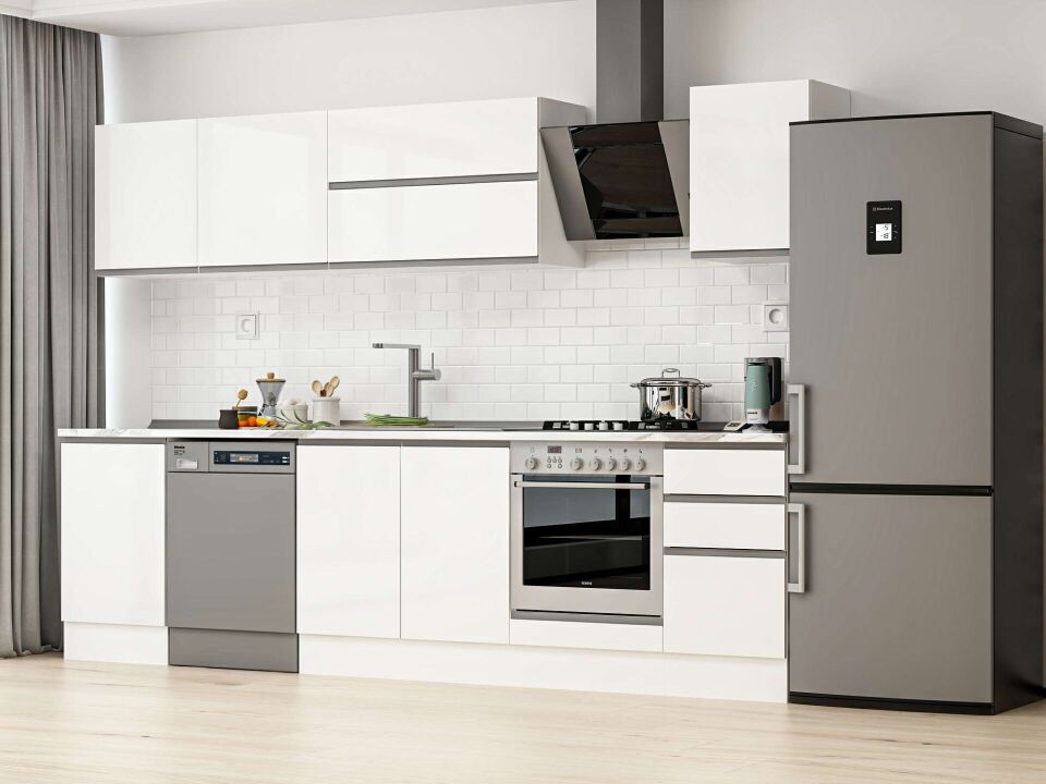 Alvinka 295X210 Cm High Gloss Mutfak Dolabı M-E80S50S45-2 High Gloss | Beyaz - Mdf