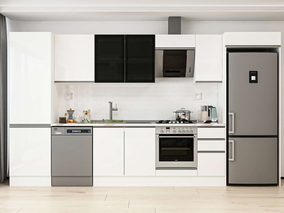 Alvinka 380X222 Cm High Gloss Mutfak Dolabı Mbb-E80B60S40-3 High Gloss | Beyaz - Mdf