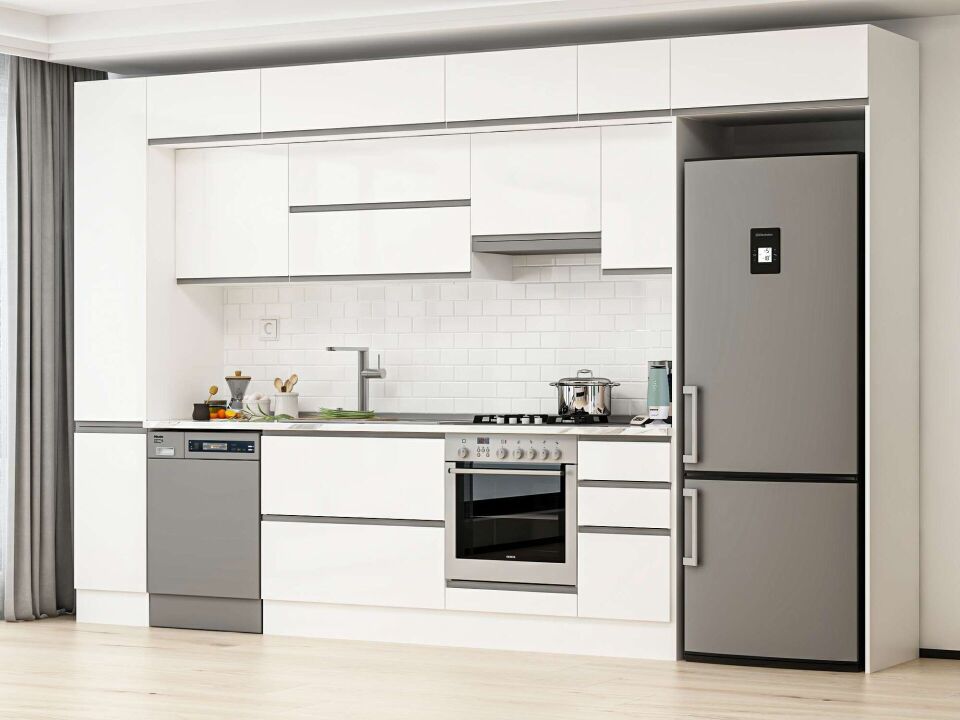 Alvinka 370X240 Cm High Gloss Mutfak Dolabı Mbb-E90B40S40-1 High Gloss | Beyaz - Mdf