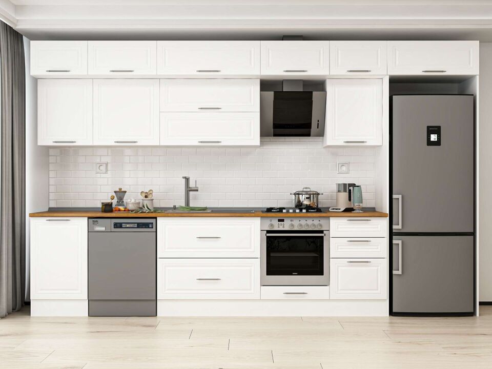 Alvinka 390X240 Cm Klasik Mebran Mutfak Dolabı Mb-E90S50S50-2 Mebran | Beyaz - Mdf