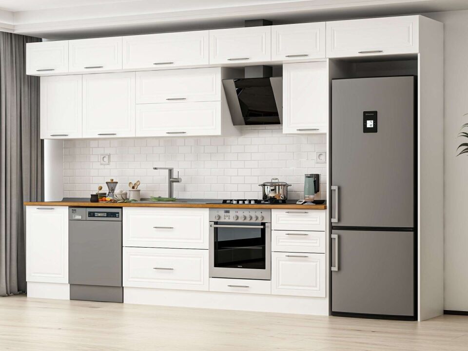 Alvinka 390X240 Cm Klasik Mebran Mutfak Dolabı Mb-E90S50S50-2 Mebran | Beyaz - Mdf