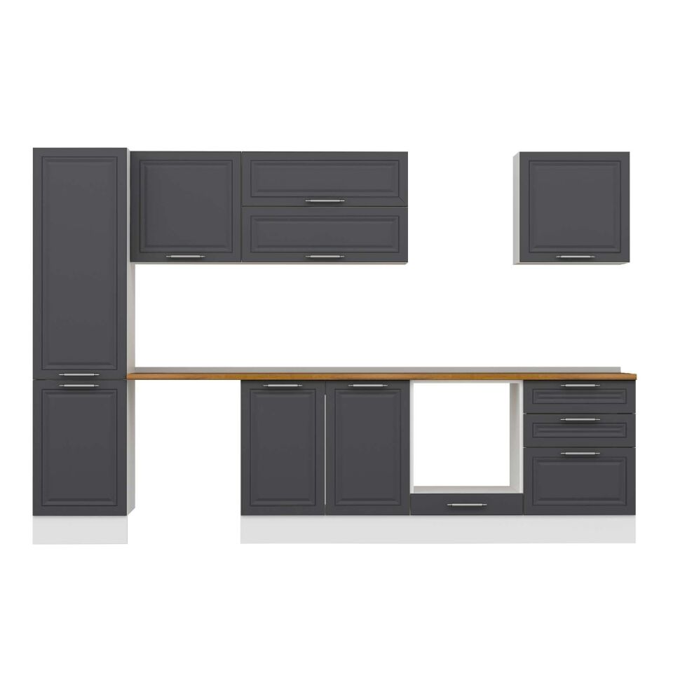Alvinka 320X210 Cm Klasik Mebran Mutfak Dolabı Mb-E90B50S60-2 Mebran | Antrasit - Suntalam