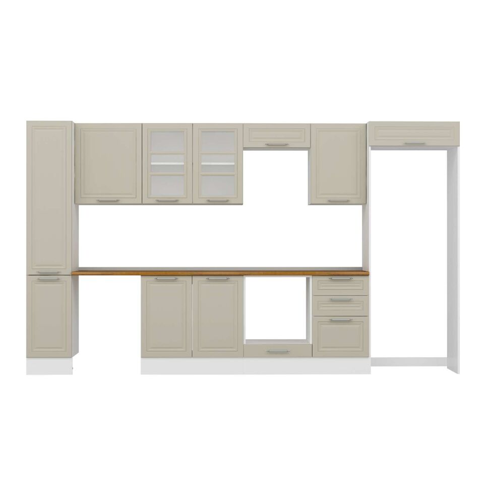 Alvinka 380X222 Cm Klasik Mebran Mutfak Dolabı Mbb-E90B40S50-3 Mebran | Kumtaşı - Mdf