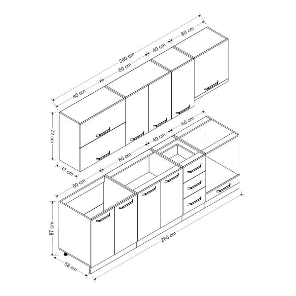 Minar 260 Cm Mutfak Dolabı Beyaz Antrasit 260-A5