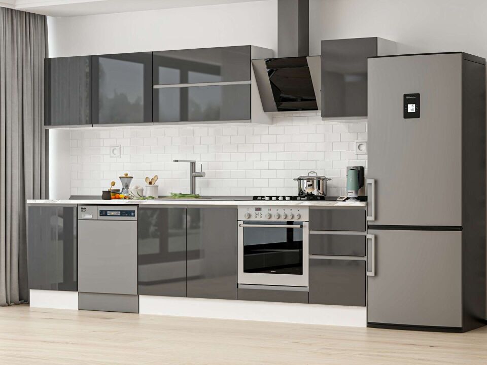 Alvinka 295X210 Cm High Gloss Mutfak Dolabı M-E80S50S45-2 High Gloss | Antrasit - Suntalam