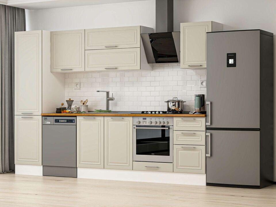Alvinka 305X210 Cm Klasik Mebran Mutfak Dolabı Beyaz Beyaz Mb-E90B50S45-2